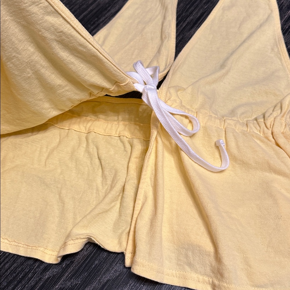 Free People Allegra Banana Yellow Halter Tie Front Flowy Top, Medium - Picture 7 of 13